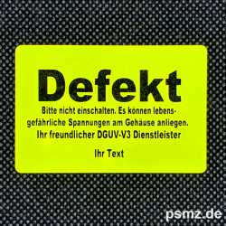 DEF_01_GE: Das gelbe "Defekt" Etikett DGUV-V3