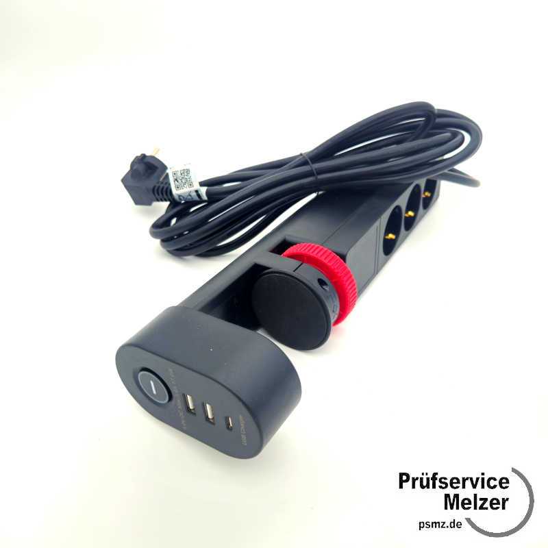Designer Mehrfachsteckdose 3-fach mit Schalter und USB, geprüft nach DGUV-V3