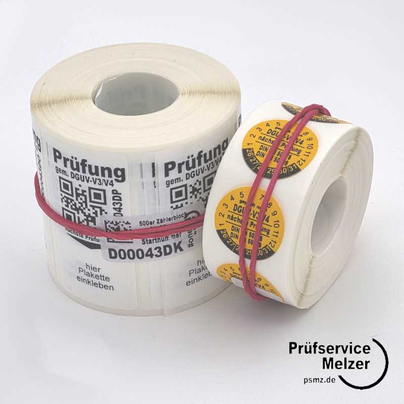 DGUV-V3 Starterset mit 500 Trägeretiketten (QR Code) und 500 Plaketten