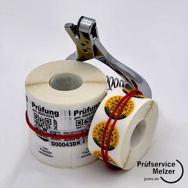 DGUV-V3 Starterset mit 500 Trägeretiketten (QR Code) 500 Plaketten und Zange